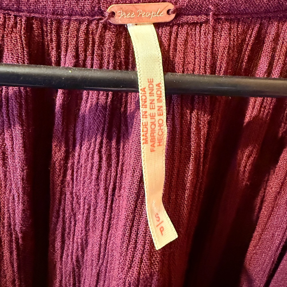 Free People Burgundy Maxi Dress with V-Neck and Drawstring - Picture 4 of 5